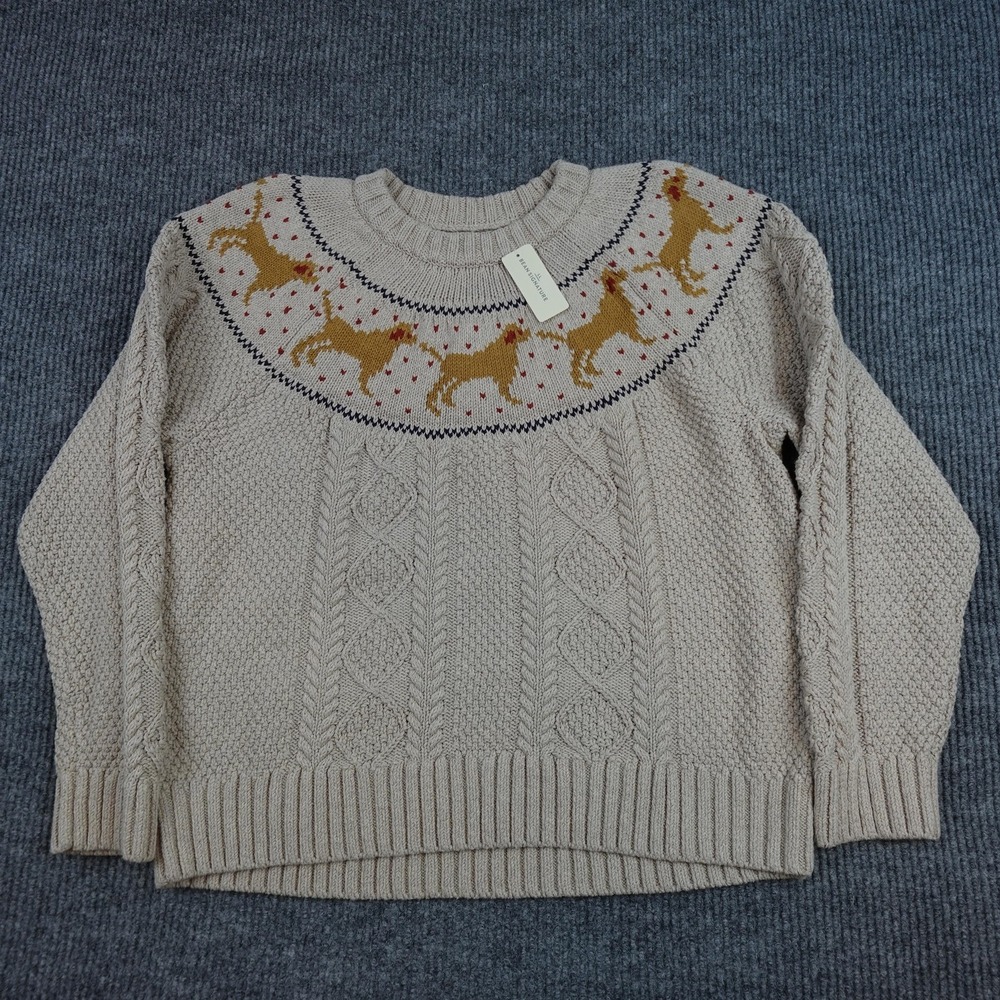 L.L. Bean Lab Golden Retriever Sweater Womens 1X Crewneck Dog Fair Isle Pullover